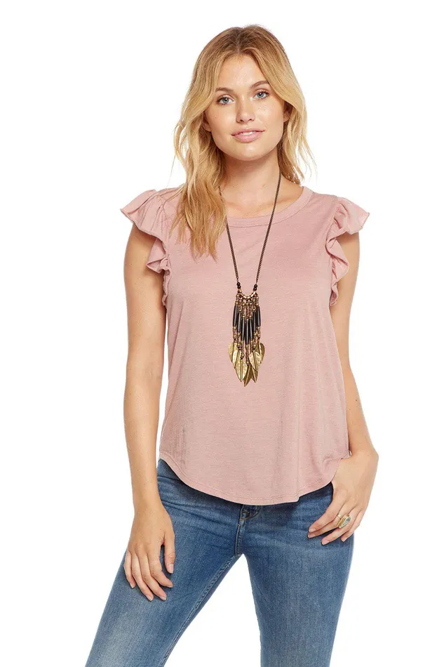 Loungewear Womens VINTAGE JERSEY FLUTTER SLEEVE SHIRTTAIL TEE Chaser Brand
