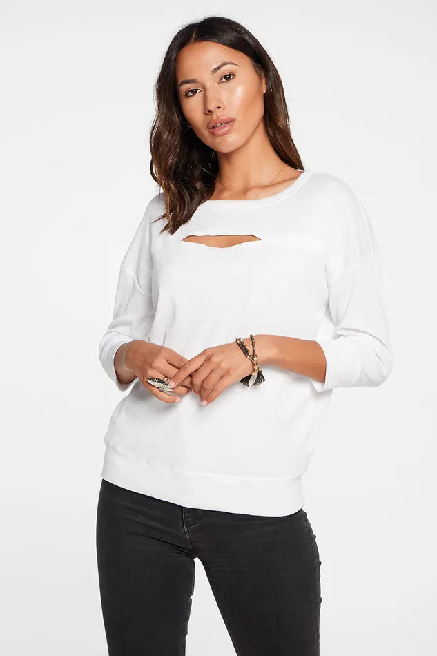 Loungewear Womens Vintage Rib 34 Sleeve Vented Dolman Pullover in White Chaser Brand