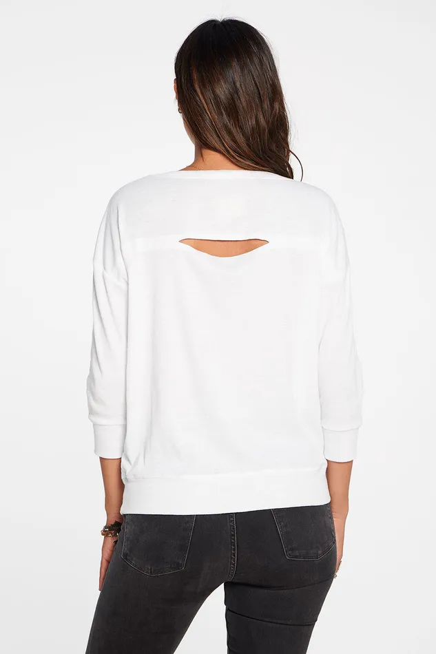 Loungewear Womens Vintage Rib 34 Sleeve Vented Dolman Pullover in White Chaser Brand