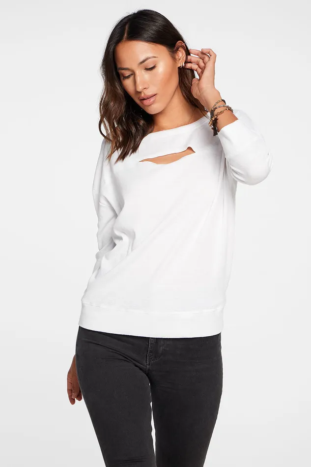 Loungewear Womens Vintage Rib 34 Sleeve Vented Dolman Pullover in White Chaser Brand