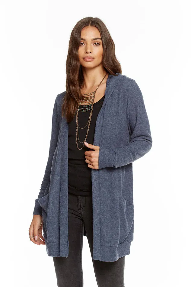LOVE KNIT SLEEPWEAR LACE BACK HOODED OPEN CARDIGAN Outerwear Chaser Brand Womens