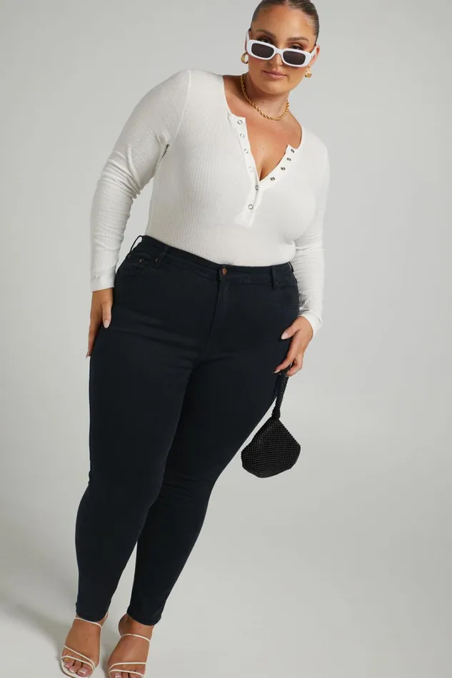 Lucilla Jeans 8211 High Waisted Contour Fitted Denim Jeans In Black Wash Women Showpo Jeans