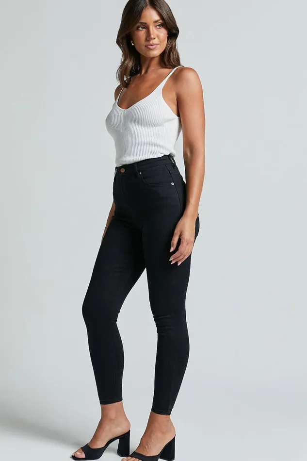 Lucilla Jeans 8211 High Waisted Contour Fitted Denim Jeans In Black Wash Women Showpo Jeans