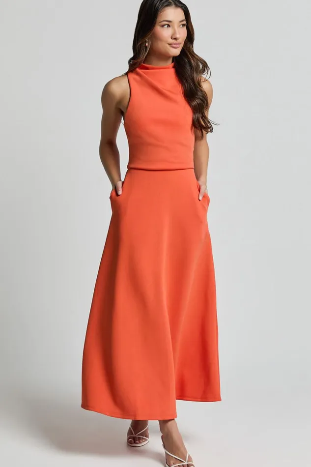 Macy Midi Dress 8211 High Neck A Line Dress In Orange Women Showpo Dresses