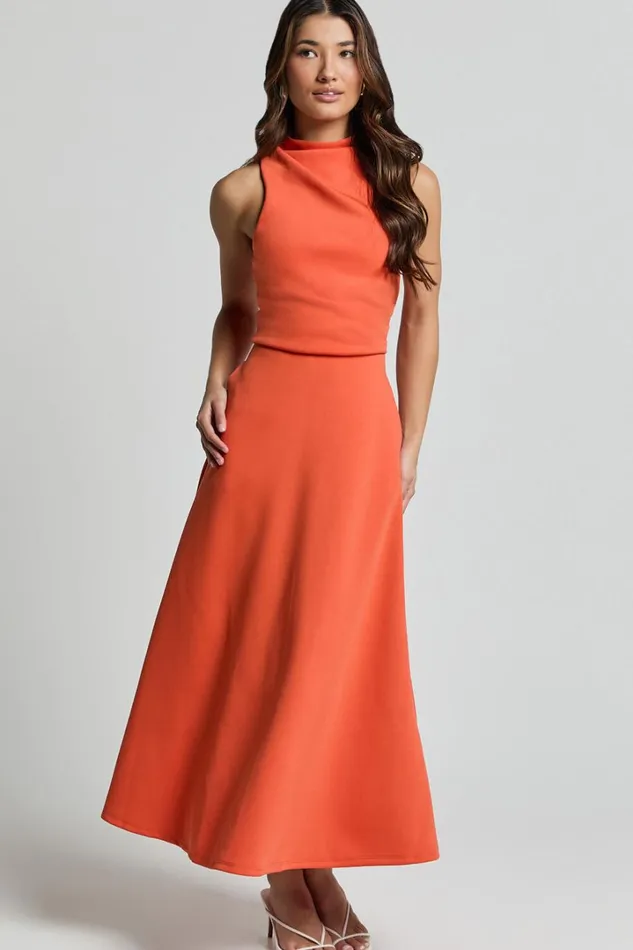 Macy Midi Dress 8211 High Neck A Line Dress In Orange Women Showpo Dresses