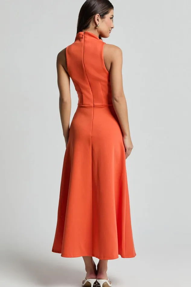 Macy Midi Dress 8211 High Neck A Line Dress In Orange Women Showpo Dresses