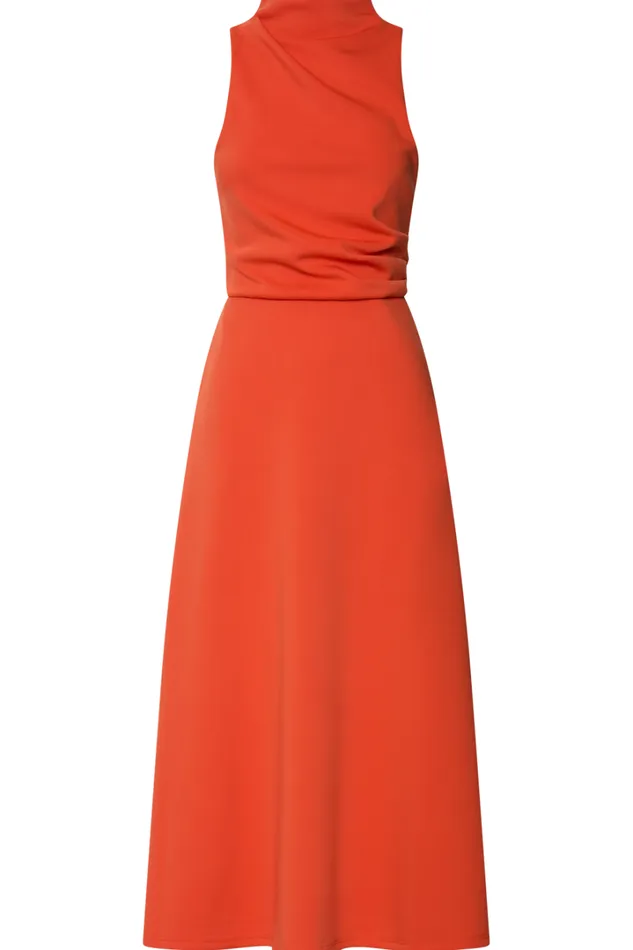 Macy Midi Dress 8211 High Neck A Line Dress In Orange Women Showpo Dresses