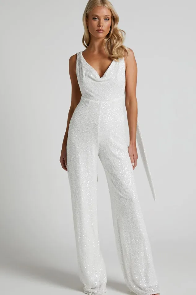Malisha Jumpsuit 8211 Cowl Neck Backless Jumpsuit In White Sequin Women Showpo Jumpsuits Malisha Jumpsuit 8211 Cowl Neck Backless Jumpsuit In White Sequin Women Showpo Jumpsuits