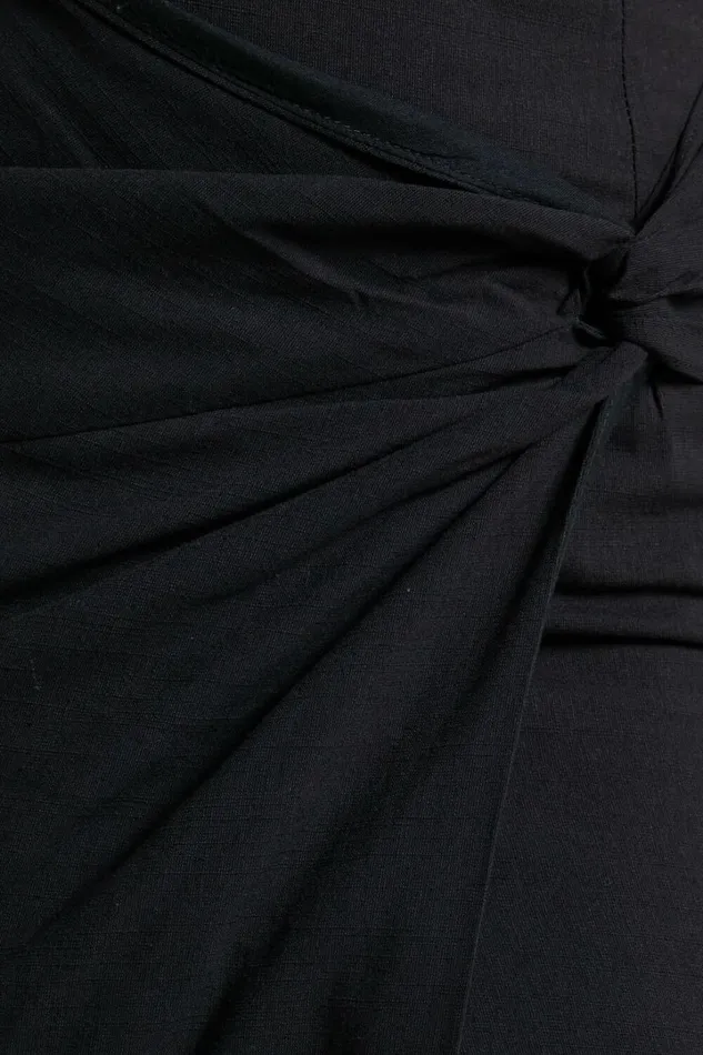 Marieta Midi Skirt 8211 Linen Look Knot Front Skirt In Black Women Showpo Skirts