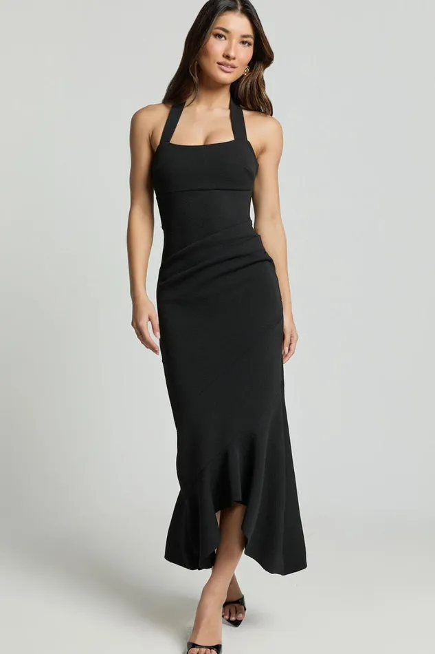 Maris Maxi Dress 8211 Full Length Halter Tie Neck Dress In Black Women Showpo Dresses
