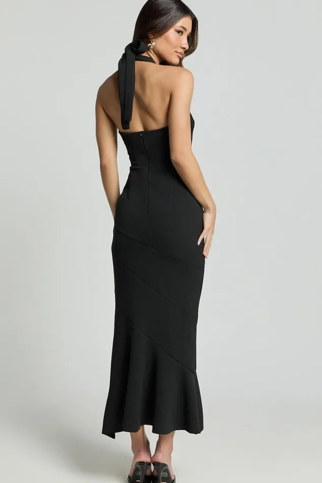 Maris Maxi Dress 8211 Full Length Halter Tie Neck Dress In Black Women Showpo Dresses