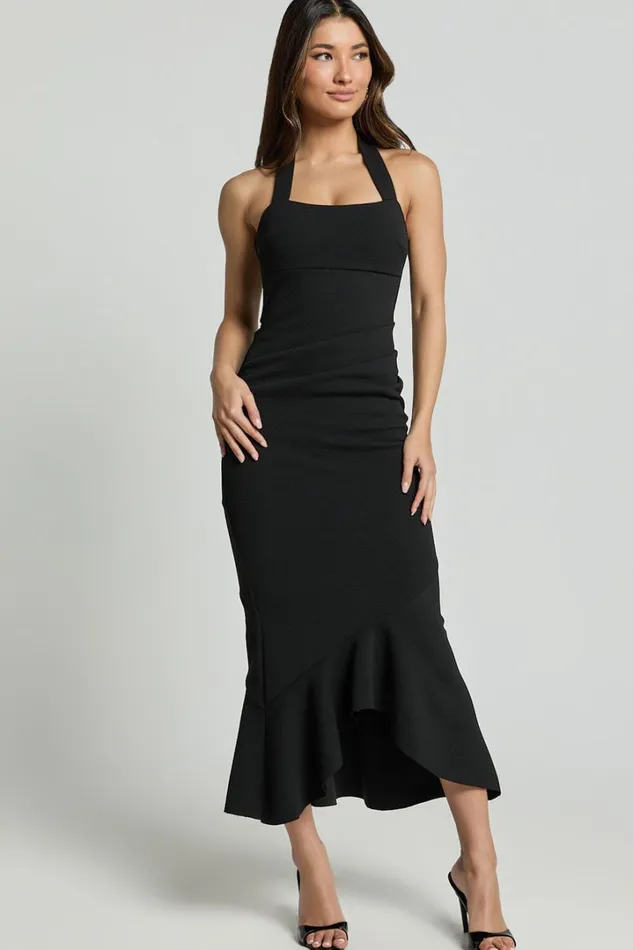 Maris Maxi Dress 8211 Full Length Halter Tie Neck Dress In Black Women Showpo Dresses