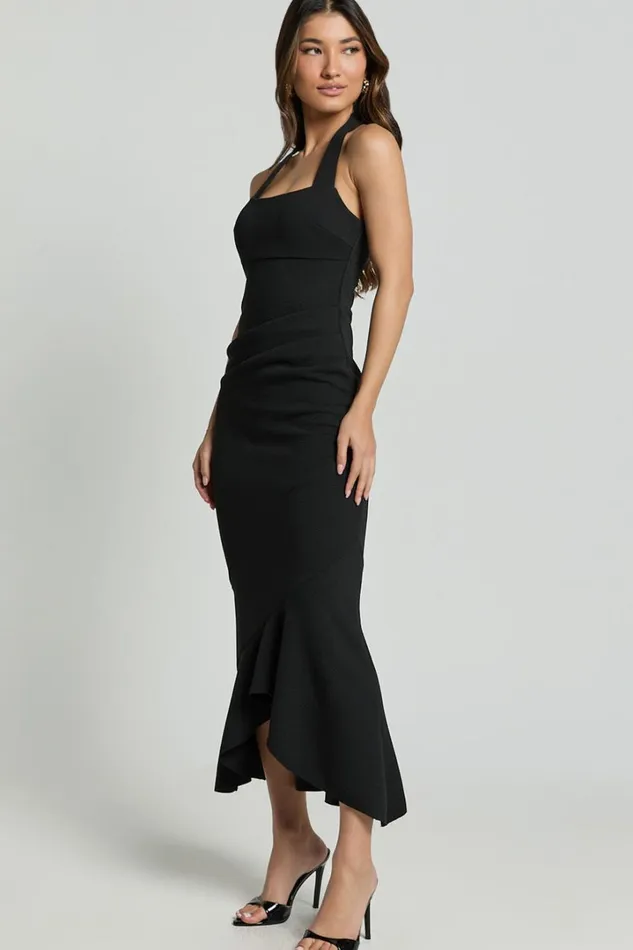 Maris Maxi Dress 8211 Full Length Halter Tie Neck Dress In Black Women Showpo Dresses