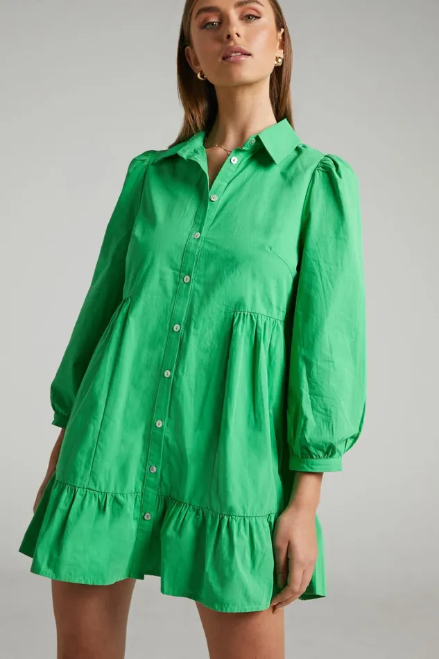 Maulee Mini Dress 8211 Frill Hem Shirt Dress In Green Women Showpo Curve Clothes