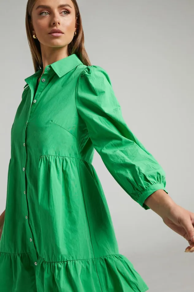 Maulee Mini Dress 8211 Frill Hem Shirt Dress In Green Women Showpo Curve Clothes