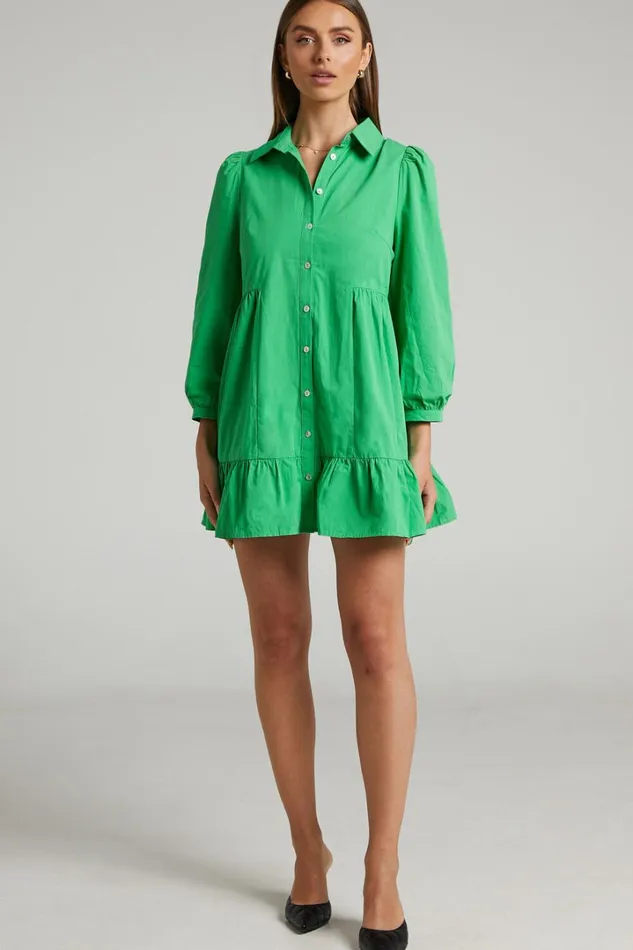 Maulee Mini Dress 8211 Frill Hem Shirt Dress In Green Women Showpo Curve Clothes