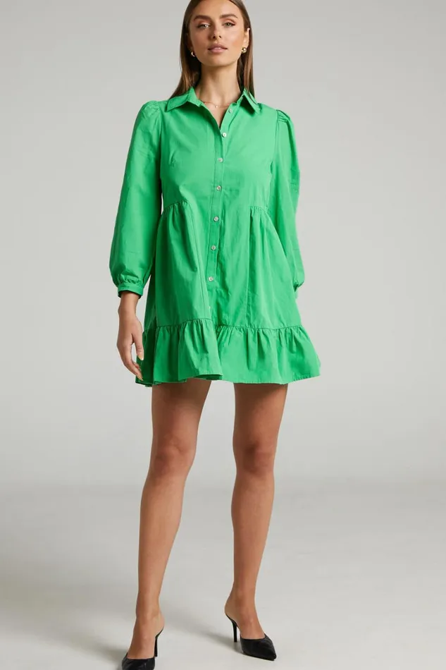 Maulee Mini Dress 8211 Frill Hem Shirt Dress In Green Women Showpo Curve Clothes