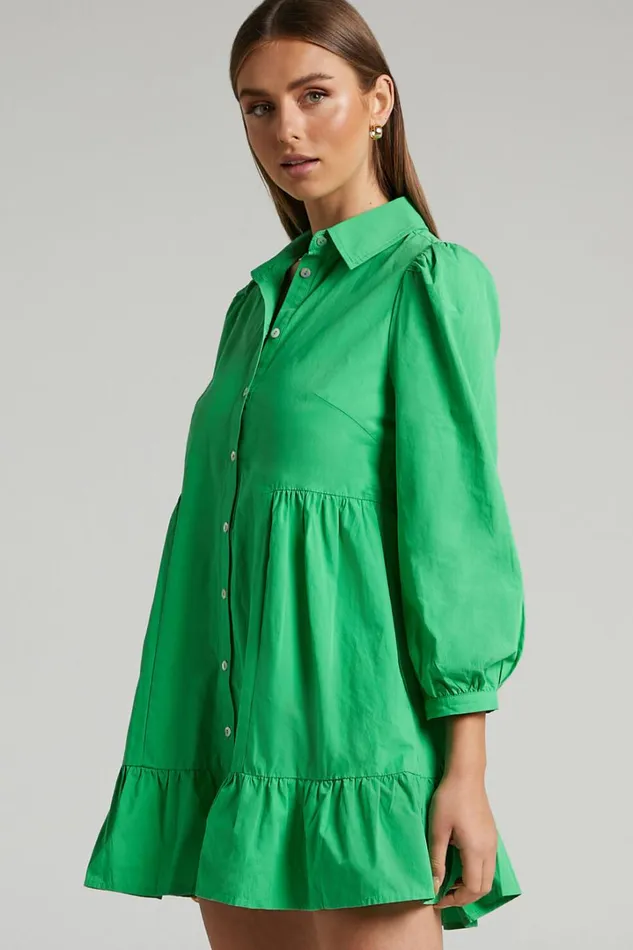 Maulee Mini Dress 8211 Frill Hem Shirt Dress In Green Women Showpo Curve Clothes
