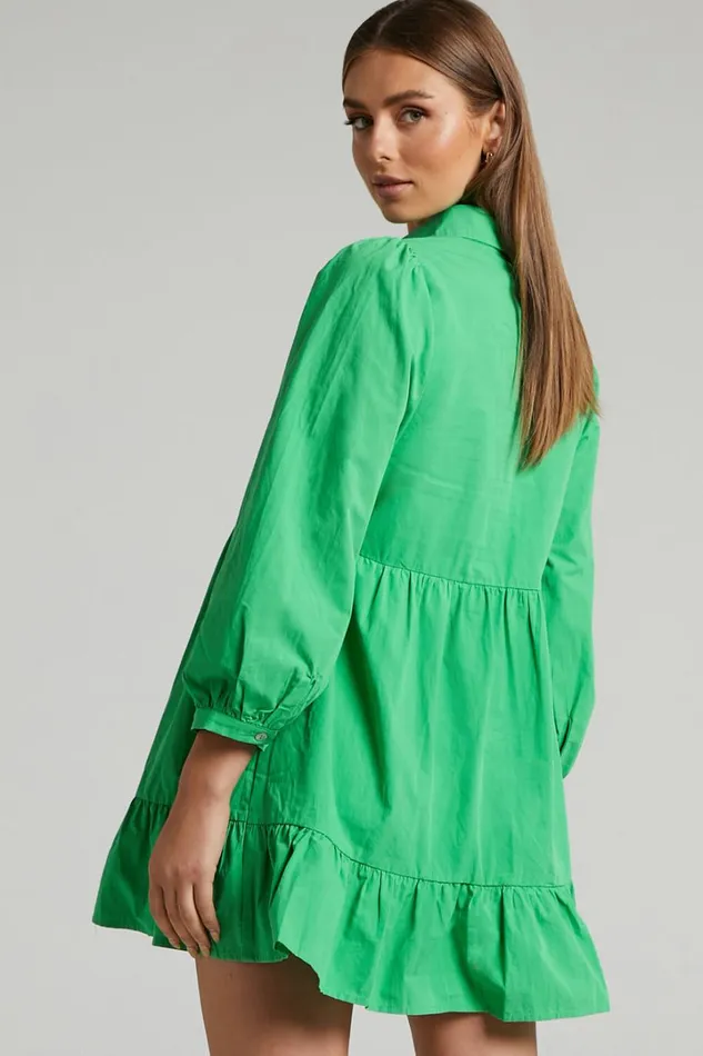 Maulee Mini Dress 8211 Frill Hem Shirt Dress In Green Women Showpo Curve Clothes
