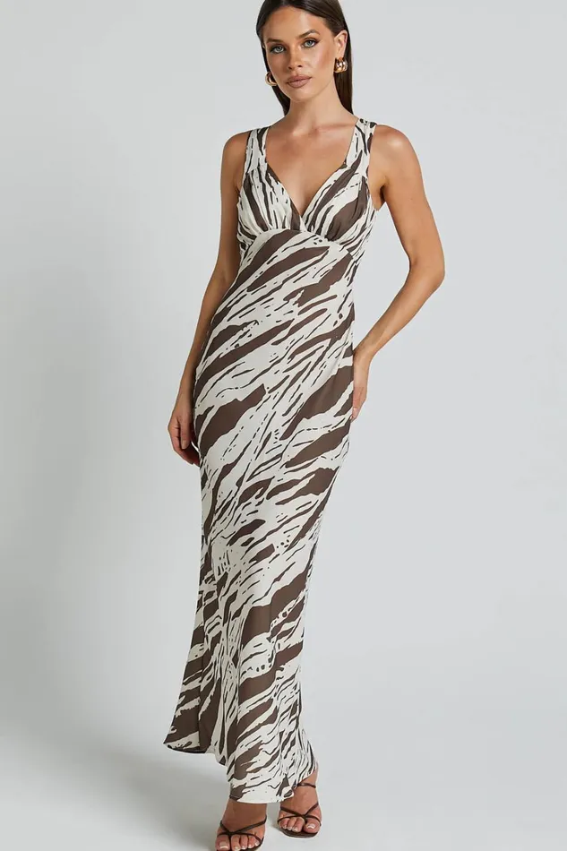 Mauriel Midi Dress 8211 Deep V Gathered Bust Slip Dress In Beige And Chocolate Women Showpo Dresses Mauriel Midi Dress 8211 Deep V Gathered Bust Slip Dress In Beige And Chocolate Women Showpo Dresses