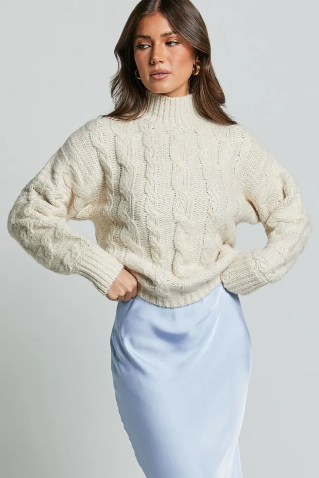 Melalyn Jumper 8211 Drop Shoulder Cable Knit Jumper In Stone Women Showpo Sweaters and Cardigans