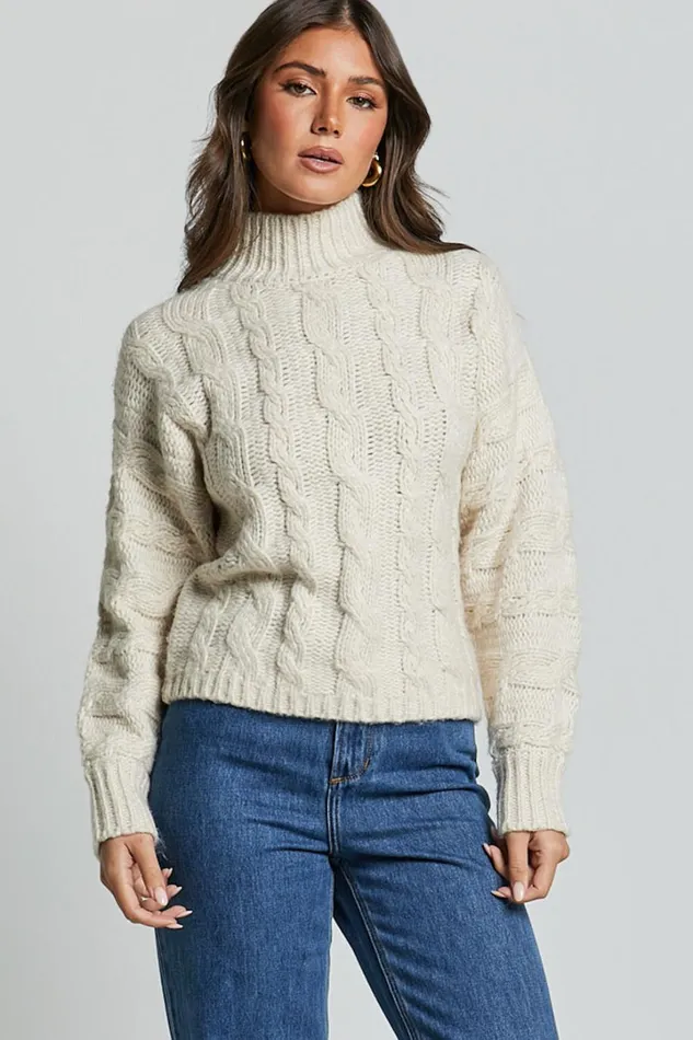 Melalyn Jumper 8211 Drop Shoulder Cable Knit Jumper In Stone Women Showpo Sweaters and Cardigans