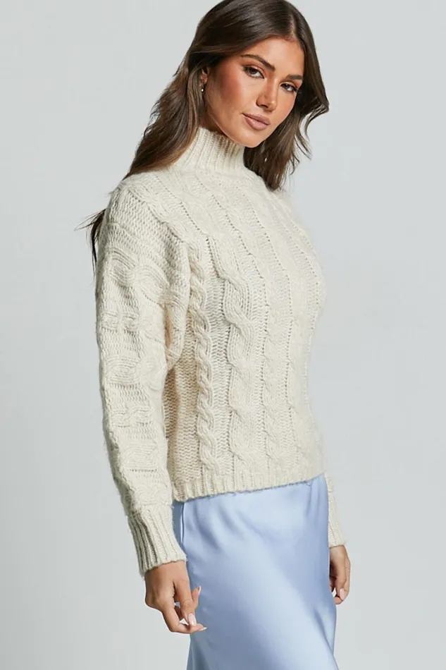 Melalyn Jumper 8211 Drop Shoulder Cable Knit Jumper In Stone Women Showpo Sweaters and Cardigans
