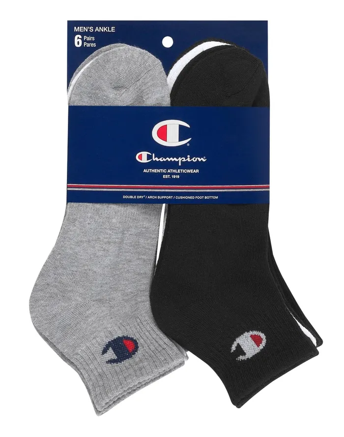 Men039S Ankle Socks 6Pairs Whitegrey Heatherblack Men Champion Socks