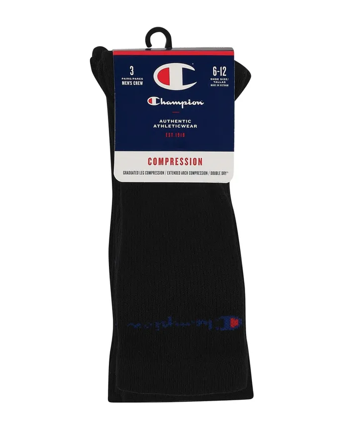 Men039S Graduated Compression Crew Socks 3Pairs Black Men Champion Socks