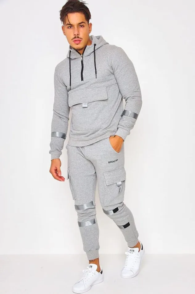 Men 2 Piece CoOrd Brentiny Tracksuit Set Quarter Zip Hoodie Jogger In Grey Grey Brentiny Paris Top Bottom Sets Men 2 Piece CoOrd Brentiny Tracksuit Set Quarter Zip Hoodie Jogger In Grey Grey Brentiny Paris Top Bottom Sets