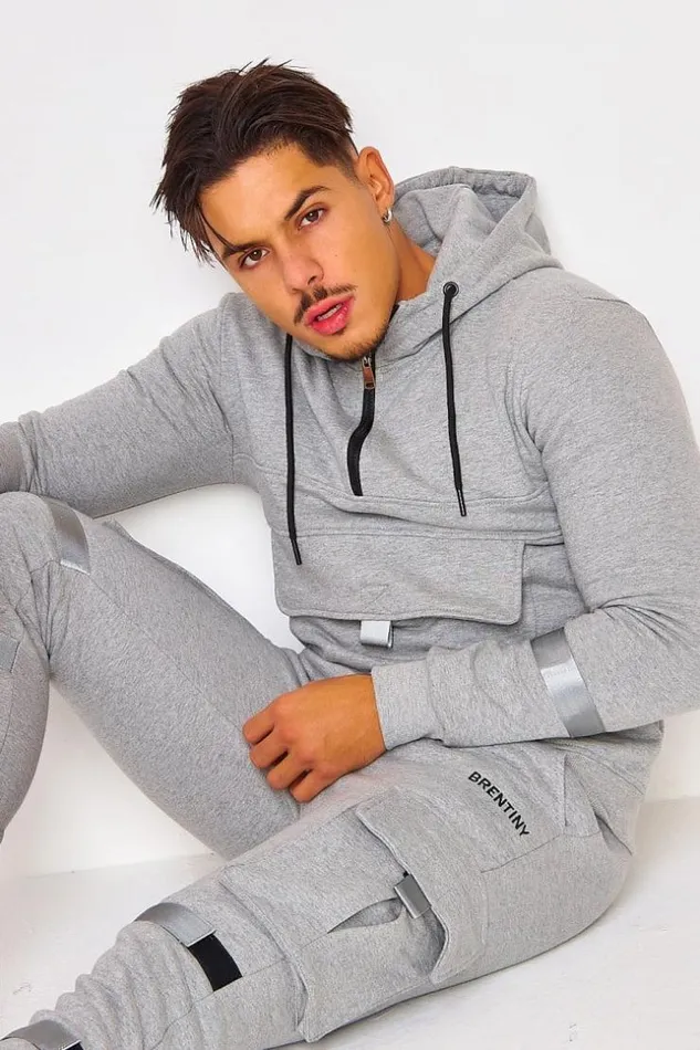 Men 2 Piece CoOrd Brentiny Tracksuit Set Quarter Zip Hoodie Jogger In Grey Grey Brentiny Paris Top Bottom Sets
