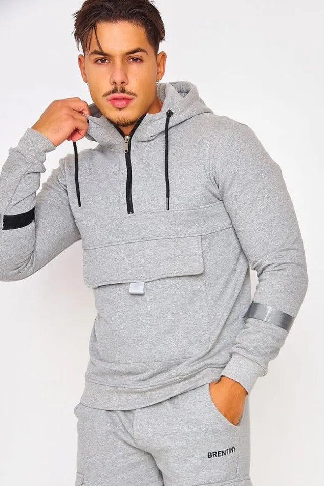 Men 2 Piece CoOrd Brentiny Tracksuit Set Quarter Zip Hoodie Jogger In Grey Grey Brentiny Paris Top Bottom Sets