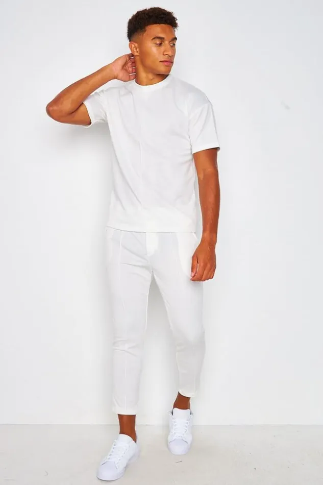Men 2 Piece CoOrd Set TShirt Trousers With Seam Detail In White White Brentiny Paris Top Bottom Sets