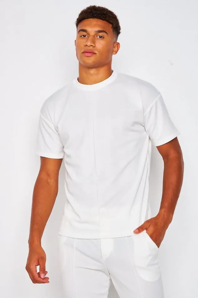 Men 2 Piece CoOrd Set TShirt Trousers With Seam Detail In White White Brentiny Paris Top Bottom Sets