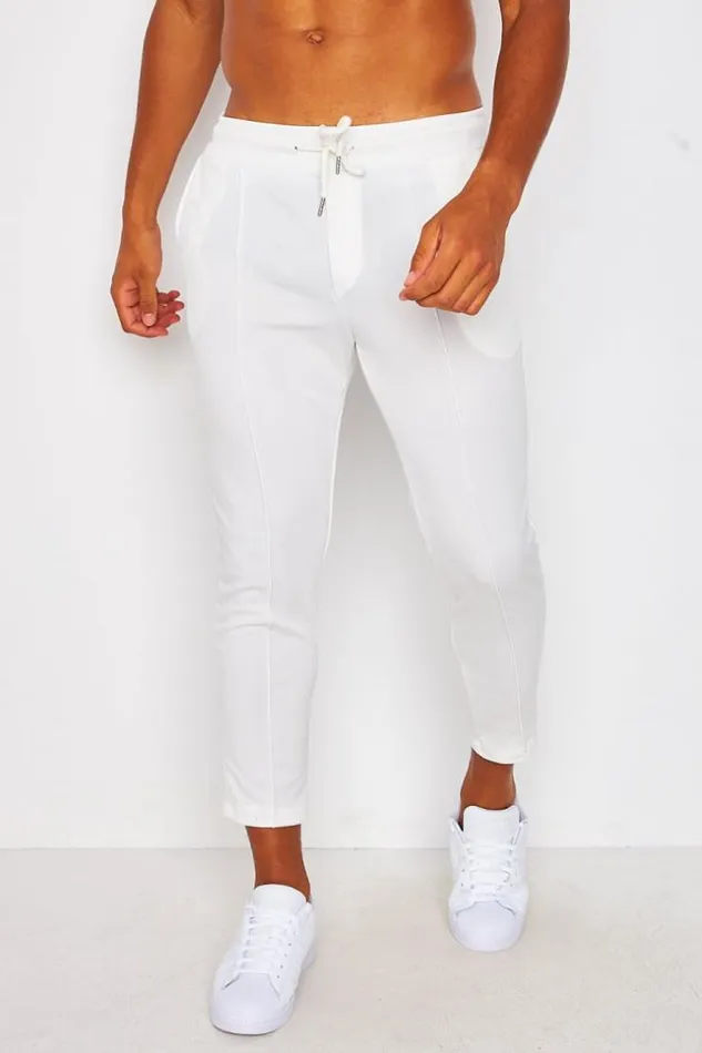 Men 2 Piece CoOrd Set TShirt Trousers With Seam Detail In White White Brentiny Paris Top Bottom Sets