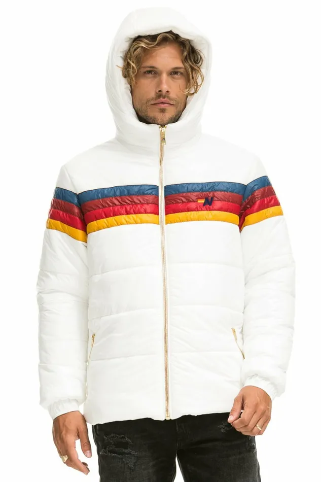 Men 4 STRIPE LUXE TREKKER JACKET 8211 GLOSSY WHITE Aviator Nation Outerwear Men 4 STRIPE LUXE TREKKER JACKET 8211 GLOSSY WHITE Aviator Nation Outerwear