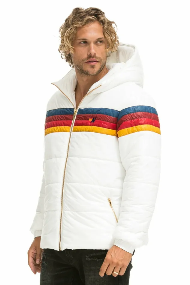 Men 4 STRIPE LUXE TREKKER JACKET 8211 GLOSSY WHITE Aviator Nation Outerwear Men 4 STRIPE LUXE TREKKER JACKET 8211 GLOSSY WHITE Aviator Nation Outerwear
