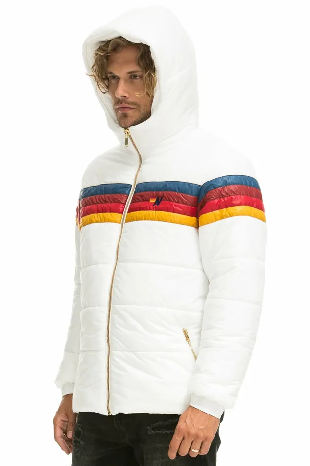 Men 4 STRIPE LUXE TREKKER JACKET 8211 GLOSSY WHITE Aviator Nation Outerwear Men 4 STRIPE LUXE TREKKER JACKET 8211 GLOSSY WHITE Aviator Nation Outerwear