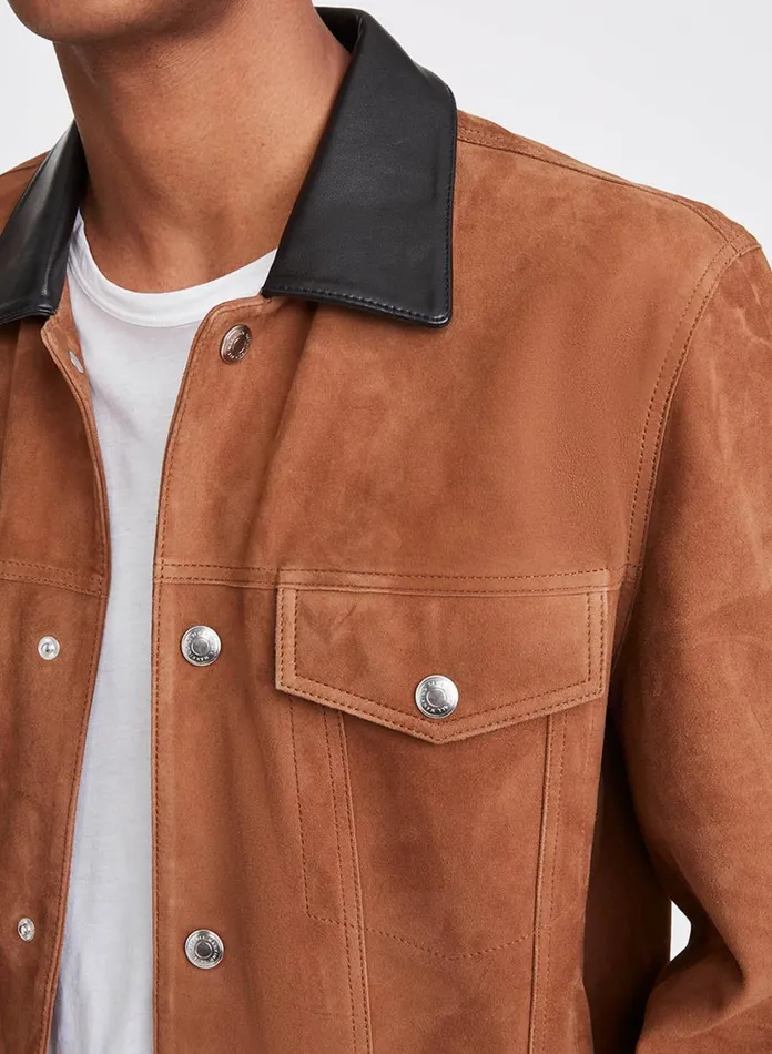 Men 7 For All Mankind Jackets 038 Coats Suede Trucker Jacket In Walnut