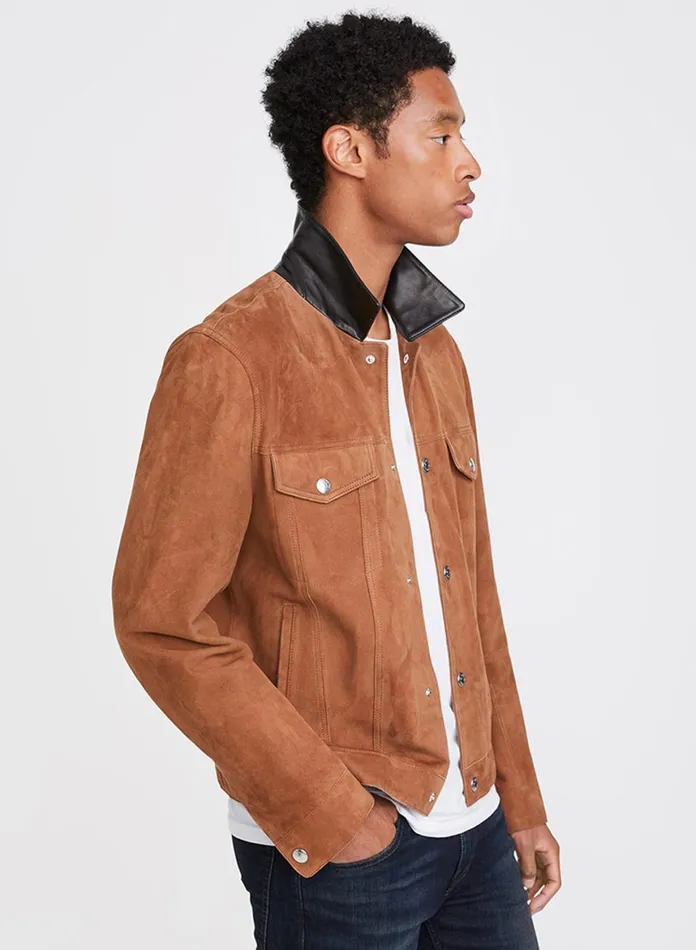 Men 7 For All Mankind Jackets 038 Coats Suede Trucker Jacket In Walnut