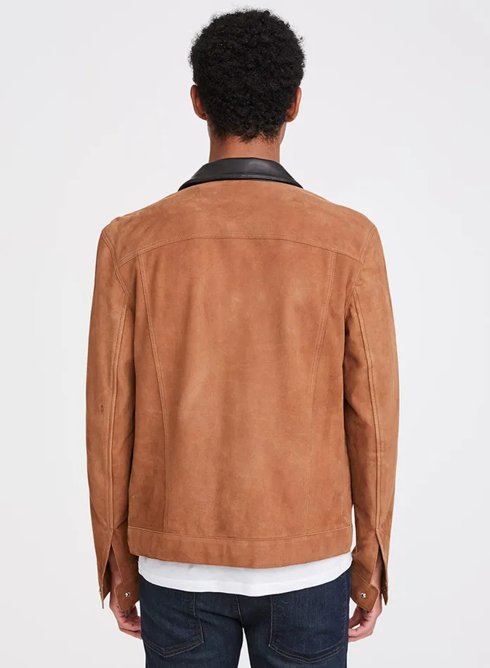 Men 7 For All Mankind Jackets 038 Coats Suede Trucker Jacket In Walnut