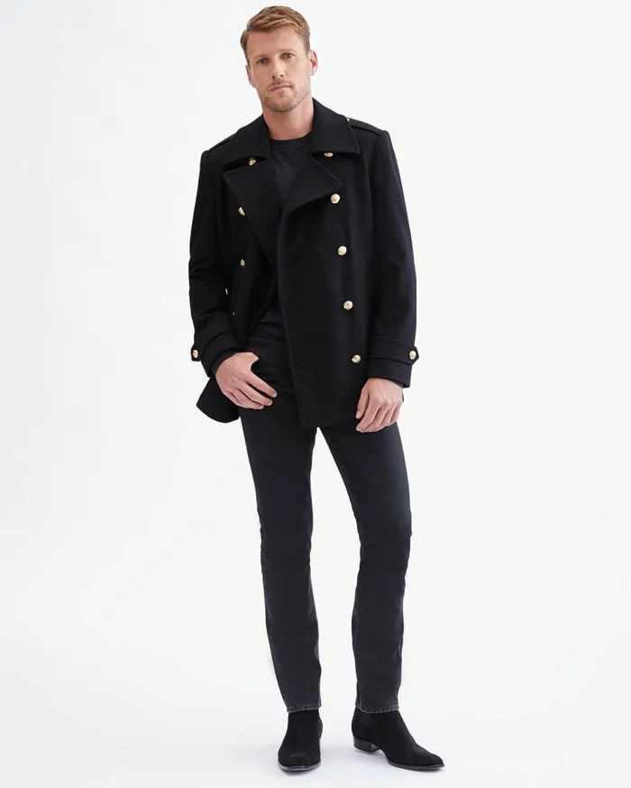 Men 7 For All Mankind Jackets 038 Coats Wool Pea Coat In Black