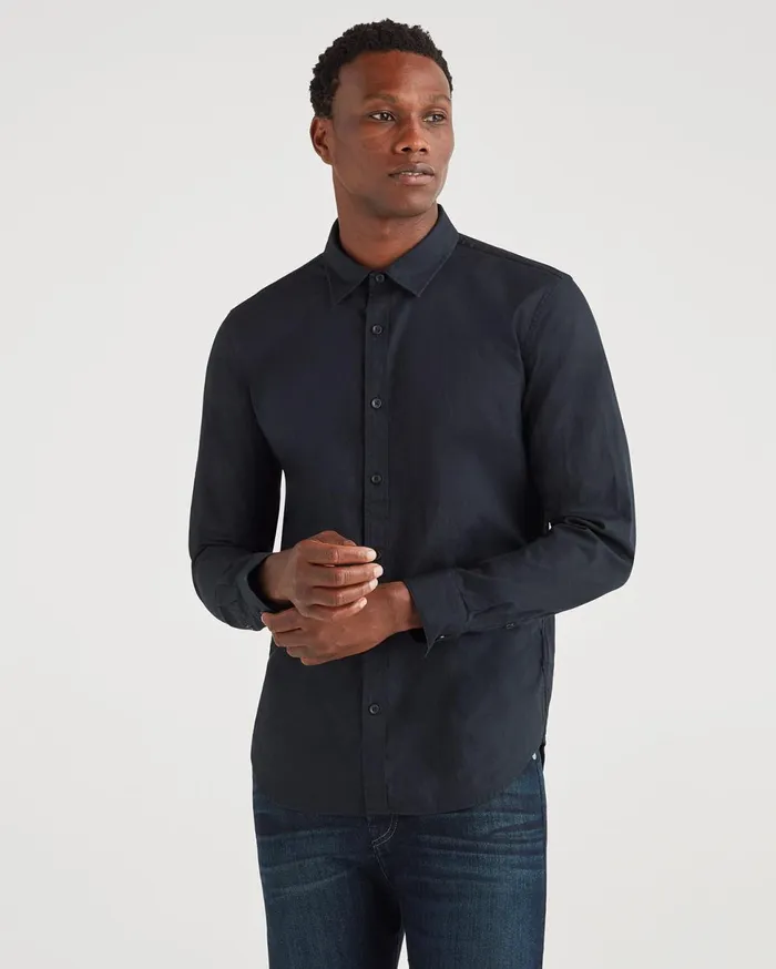 Men 7 For All Mankind Shirts Poplin Roadster Long Sleeve Shirt In Black