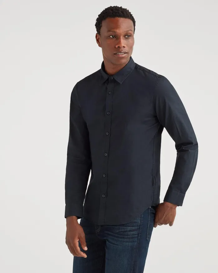 Men 7 For All Mankind Shirts Poplin Roadster Long Sleeve Shirt In Black