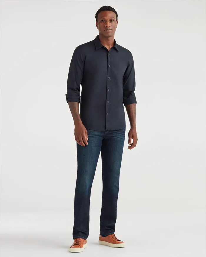 Men 7 For All Mankind Shirts Poplin Roadster Long Sleeve Shirt In Black