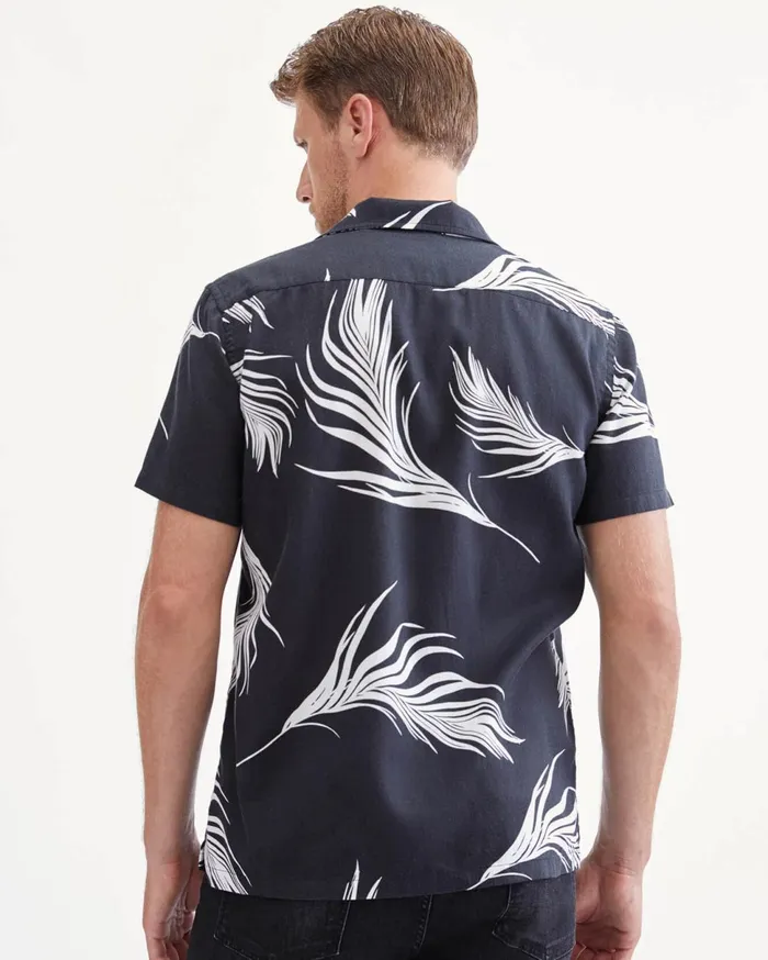 Men 7 For All Mankind Shirts Short Sleeve Camp Collar Shirt In Black 038 White