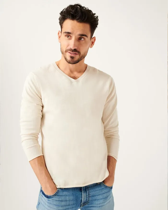 Men 7 For All Mankind Sweaters Easy VNeck Sweater In Off White