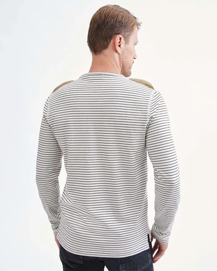 Men 7 For All Mankind Tees Long Sleeve Striped Epaulette Tee In Ivory 038 Black Stripe