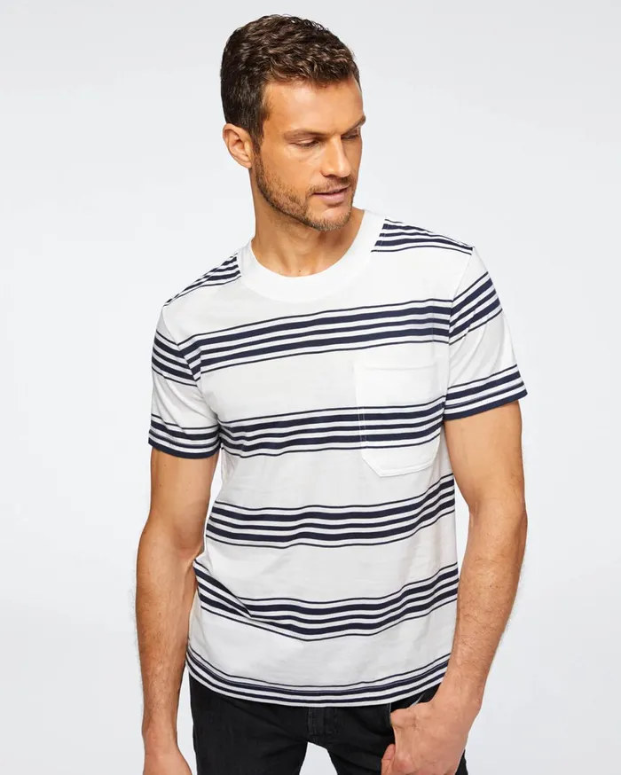 Men 7 For All Mankind Tees Short Sleeve Striped Modern Tee In Navy 038 White