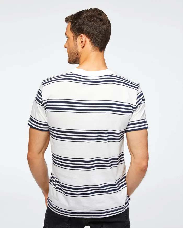 Men 7 For All Mankind Tees Short Sleeve Striped Modern Tee In Navy 038 White